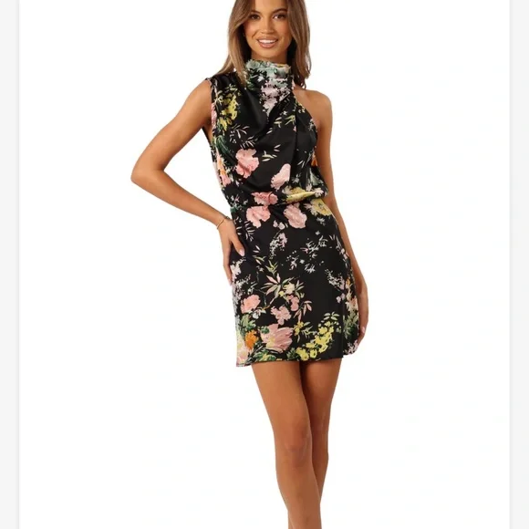 Petal & Pup Dresses | Nwot Petal & Pup Women's Anabelle Halter Neck Mini Dress, Black Floral | Color: Black | Size: Xl | Shelisek's Closet